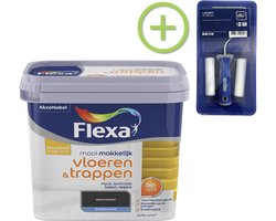 Flexa - Mooi Makkelijk Verf - Lak Vloeren en Trappen - Mooi Zwart - 750 ml + Lakroller