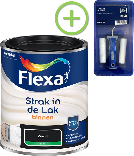 Flexa - Strak in de Lak - Watergedragen - Mat - Zwart - 750 ml + Lakroller
