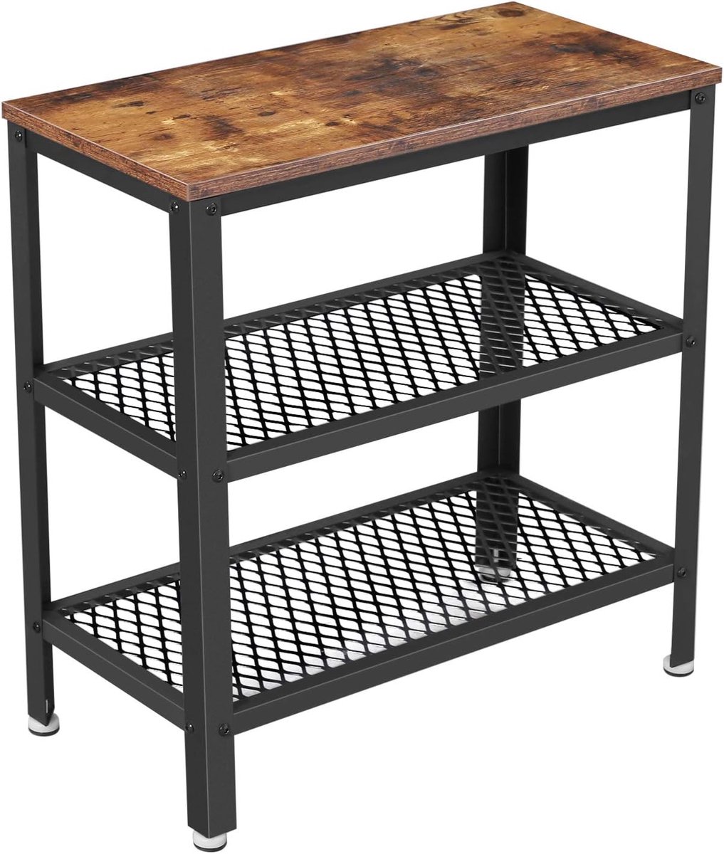 Furnstar Console Tafel - Bijzettafel - Deco Tafel met 2 Rasterplanken - Salontafel voor Gang, Woonkamer, Slaapkamer, Kantoor - Stabiel, Ruimtebesparend, Eenvoudige Montage - Vintage Donkerbruin