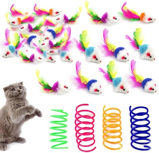 Vefhby 2-in-1 Kattenspeelgoed - Zelfbezigheid Veerspeelgoed Met Ballen, Interactief Speeltje Met Lente, Intelligentie Training, Massief Hout