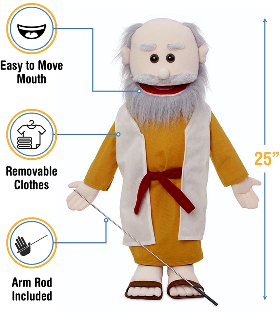 Silly Puppets - Bijbelse Mozes 60 cm - Handpoppen - Buikspreekpop - Bijbelverhalen - Doop - Communie