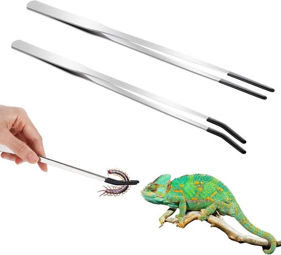 Long Stainless Steel Straight And Curved Nippers Tweezers Reptile Feeding Tongs For Reptile Snakes Lizards Spider