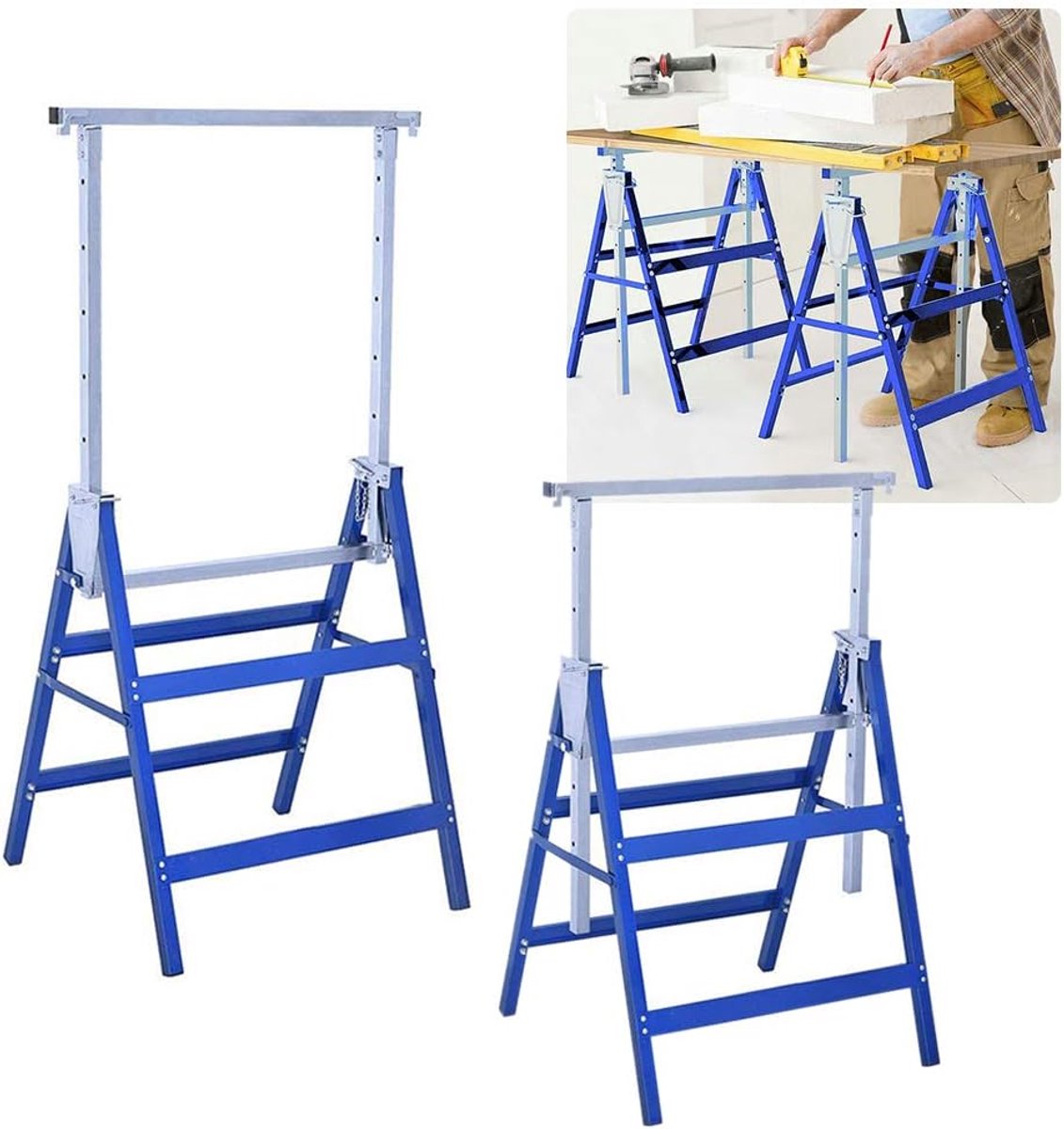 Aufun 2Pcs Steigerbok Met 7-Standen Hoogteverstelling 80-130 cm - Telescopische Werkbok Kan Worden Ingeklapt Tot 200kg Draagvermogen Voor Veelzijdig Gebruik