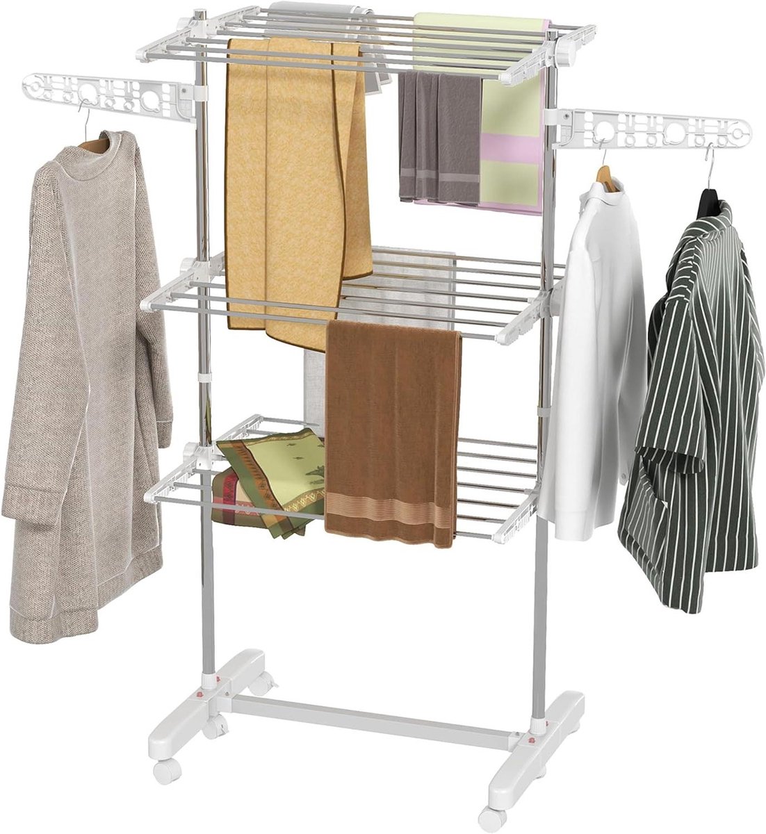 Wasdroger op wielen - Mobiele droger met 3 niveaus inklapbaar kledingrek, 80-142 x 55 x 152 cm