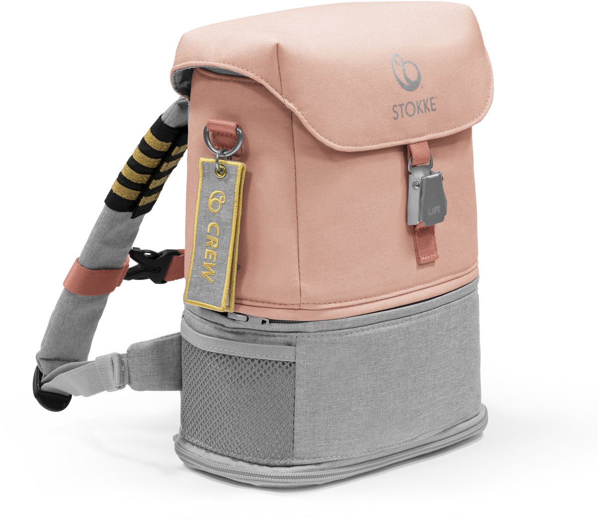 Stokke JetKids Rugzak, Coral Pink - Gemaakt voor kinderen van 2-7 jaar - Met uitschuifbaar zitkussen, naamlabel en afneembare kapiteinsstrepen
