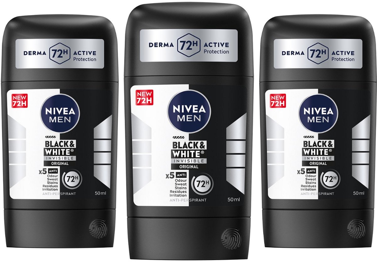 Goedkoopste Nivea Men Invisible on Black & White Original Deodorant - 3 x 50 ml - 5 Voudig Werking - 0 Alcohol - Nivea Deodorants - Deodorant Man Voordeelverpakking