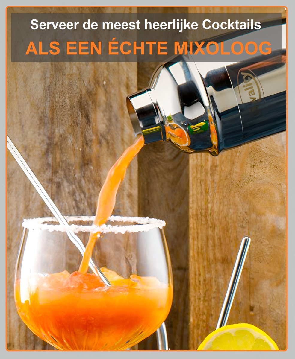 Cocktail Shaker Set (750 ml) - Cocktail Set - Luxe Cadeau voor hem of haar - Cocktailset - Zilverkleurig - Qwality® — cadeau in Kookcadeaus - foto 4