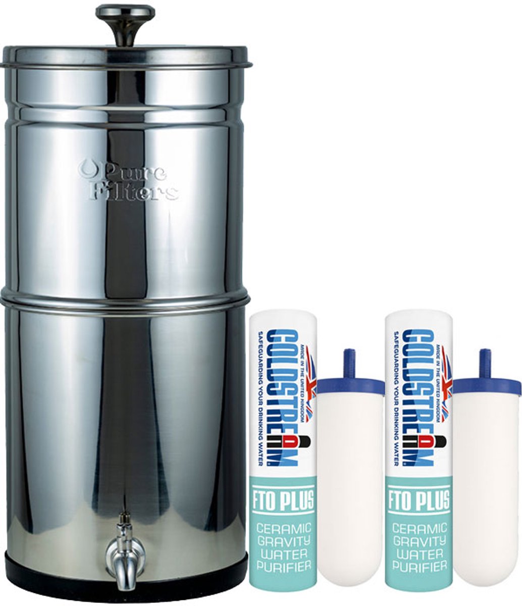 Pure Filters Family RVS Waterfilter - 12 liter - inclusief 2 Coldstream FTO PLUS filters