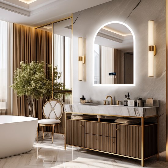 Miroir de salle de bain LUVODI avec éclairage LED - miroir mural 600x900mm avec éclairage - Enceintes Bluetooth - rétroéclairage 3 couleurs dimmable - anti-condensation - fonction mémoire - affichage intelligent de la température de l'heure
