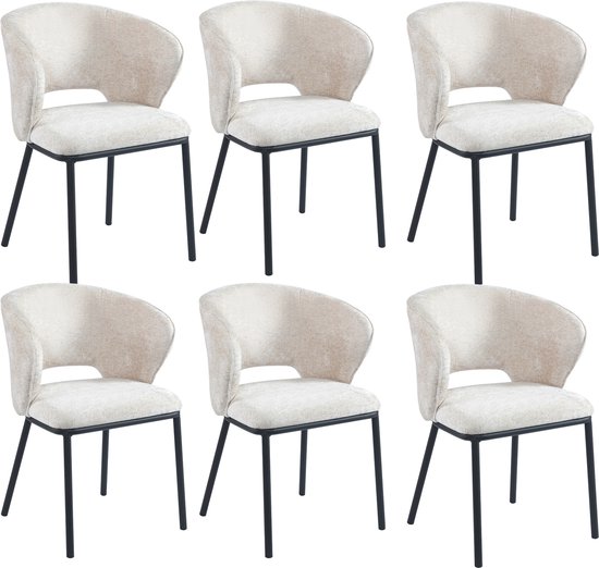 Colenis® - Chaise de salle à manger Elizabeth - Set de 6 - Beige - Tissu chenille - Pieds noirs