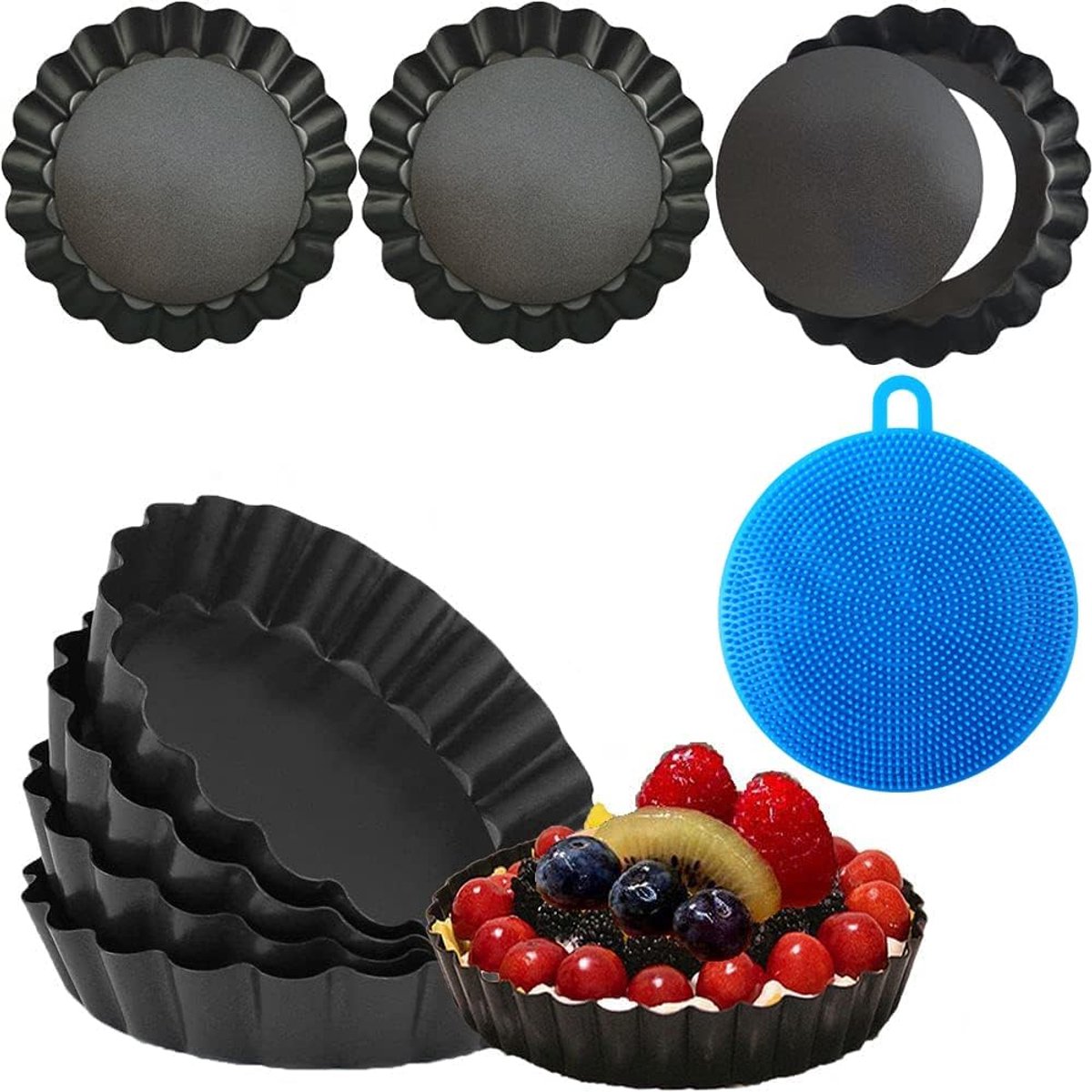 Mini bakvormen set van 8 - 10 cm ronde taartvormpjes met afneembare bodem