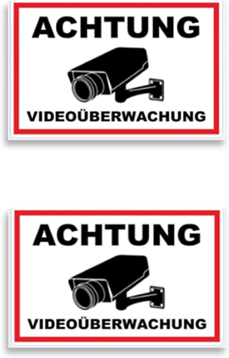 Waarschuwing Videobewaking Bord - 2 Stuks Zelfklevend 15 cm x 20 cm - Weerbestendig Aluminium