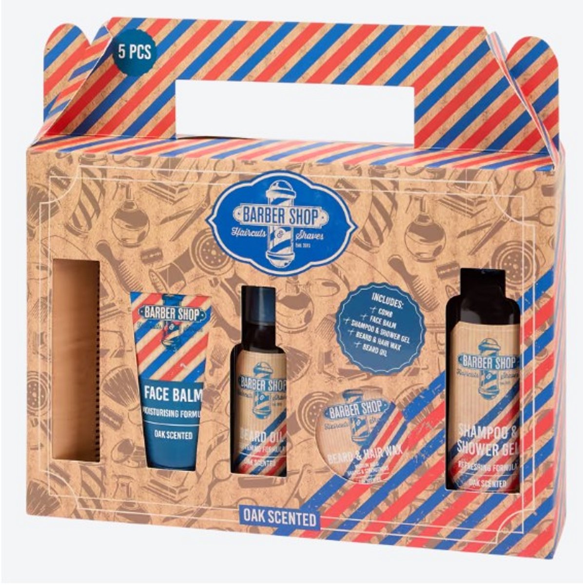 Barbershop giftset Beard & Hair Care voor mannen - heren - verzorgingspakket - 5-delig Oak Scent