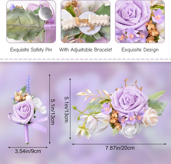 Pols Corsage en Boutonnière Set, Bruiloft Bloem, Zijden Bloem