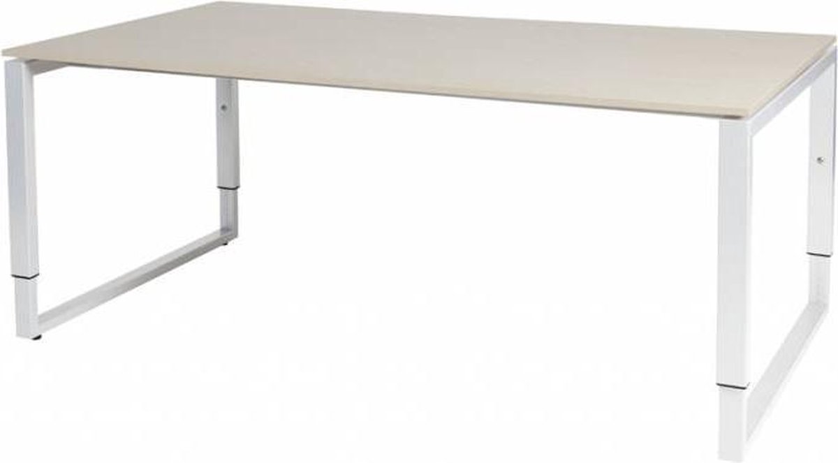 Vergadertafel - Verstelbaar - 180x100 Eiken - wit frame