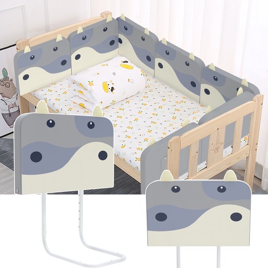 HOMCOM Bedhek Kinderbedhek Met L-vormige Steunpoten Ledikantleuning 18 Maanden Tot 5 Jaar Kinderhekmeubel Grijs~13co7curo6g00