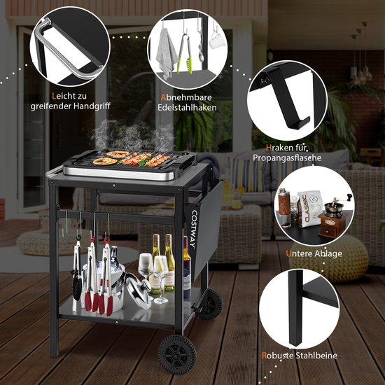 Grillwagen aus HDPE mit Gewürztablett & Weinflaschenregal & Griff & 2