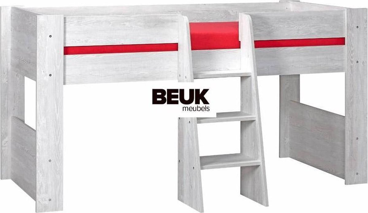 BEUK Hoogslaper 90x200 cm – licht grijs – incl trap en uitvalbeveiliging – Son