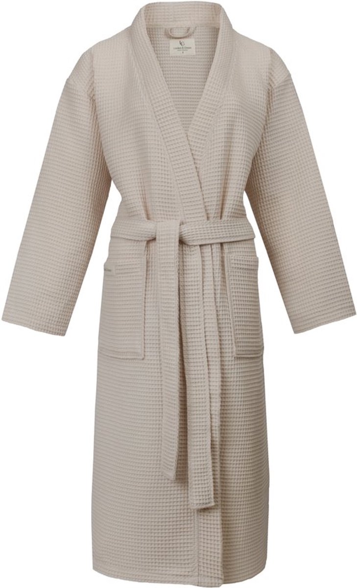L&G - Unisex Sauna Badjas - 100% Katoen Wafel Badjas - XXL - Stone - Katoen wafel - Kimono - Wafel Badjas dames - Wafel Badjas heren - Badjas dames en heren - XXL