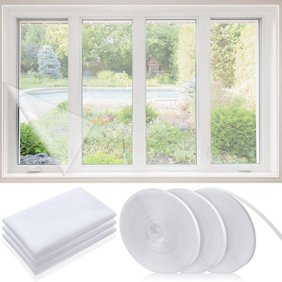 Moustiquaire autocollante 3 pièces - 150 x 200 cm - Moustiquaire invisible clipsable avec velcro - Maille réutilisable pour terrasse, fenêtre d'été (blanc)