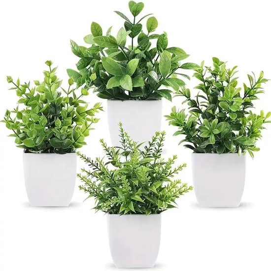 Mini Plantes artificielles en Plantes en pot, 4 paquets, fausses Plantes en plastique pour la maison, la ferme, le bureau, Décoration de Table