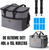 Sac isotherme Packaway 40 L Grijs – Comprend un sac à lunch Grijs de 15 L et 8 Éléments de refroidissement – ​​L'ensemble pour les femmes et les hommes toujours en déplacement – ​​Pour le travail et les loisirs