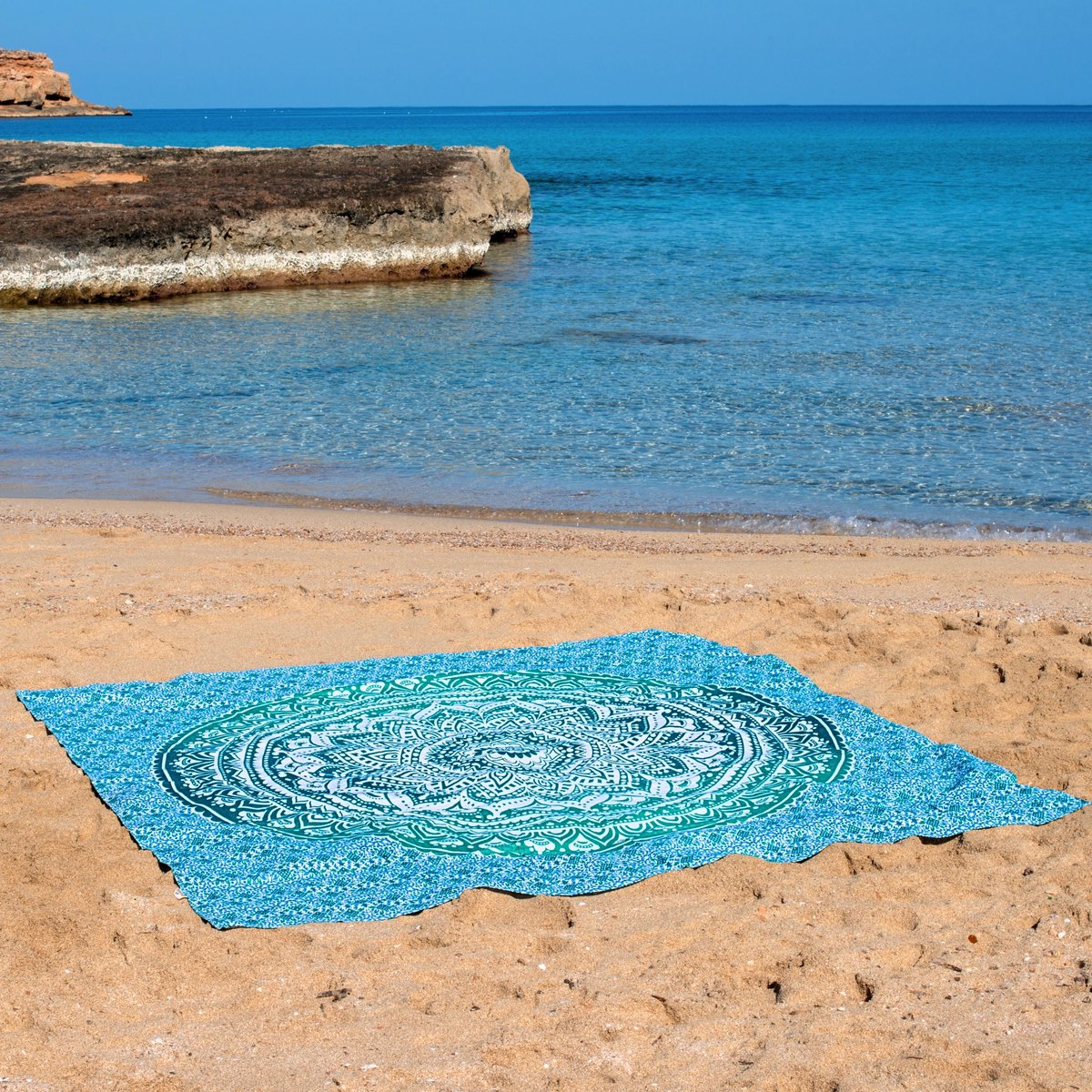 Bohemida - XXL Groot Vakantie Strandlaken -tweepersoons 220x235cm Ibiza Strandkleed - 100% Katoen - Groen Ombre - Sneldrogende Strandlakens