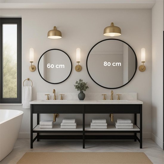 Badkamer Wandspiegel Make-upspiegel Badkamer Ronde Muur Zwart Metalen Frame Scheren met Ketting Hangende Spiegels 40-60CM Make-up/Decoratieve Eenvoudige Spiegel voor Binnenkomst Sl