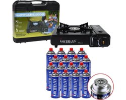 Gasfornuis Camping inclusief 12 Gaspatronen en Draagkoffer - 1-Pits Kooktoestel voor Buiten