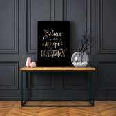 DesignClaud Kerstposter Believe in the magic of Christmas - Kerstdecoratie Goudfolie + zwart A4 + Fotolijst zwart