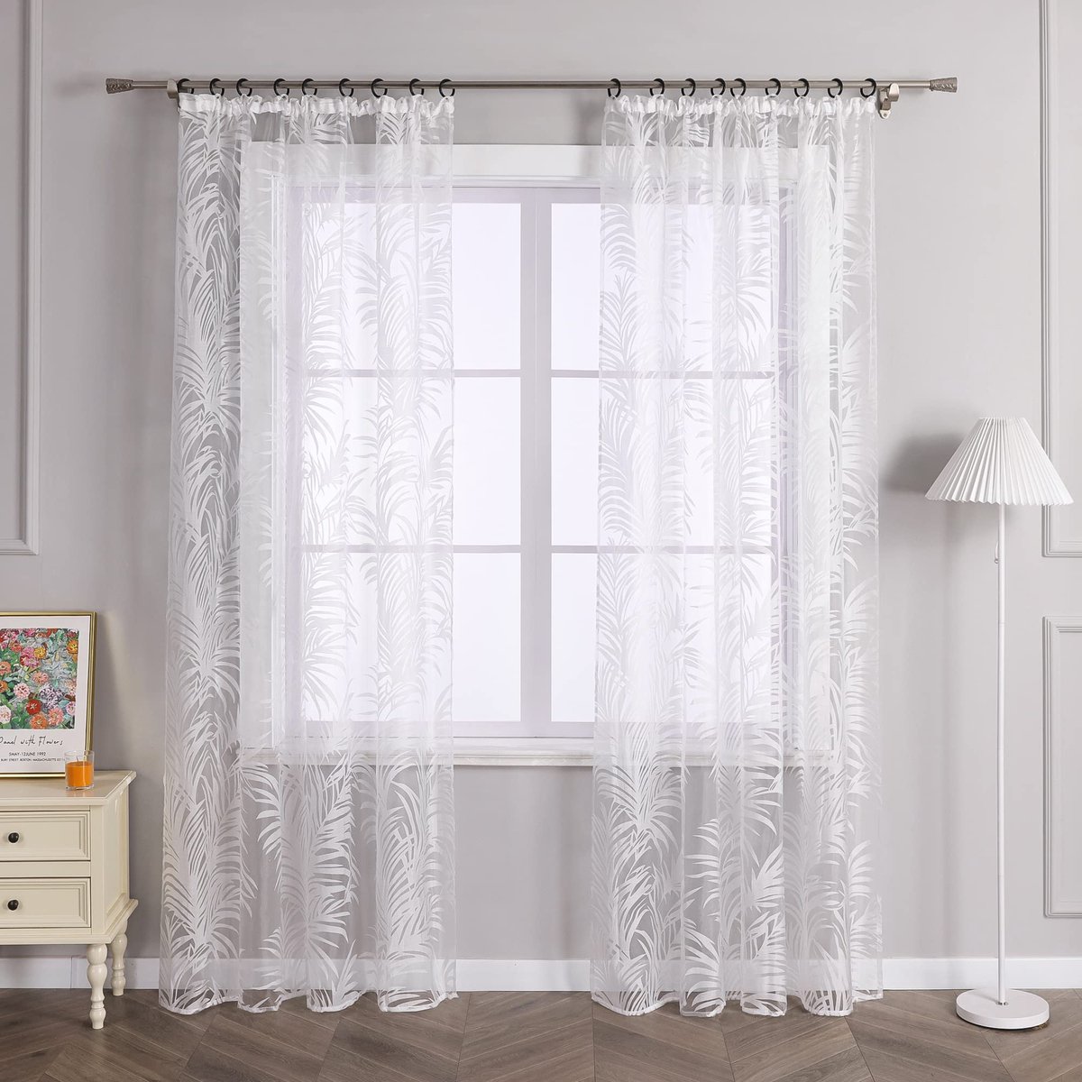 Unyqoos Transparant Woonkamer Gordijn met Bladerenpatroon voor Elegante Lichtinval en Privacy wit