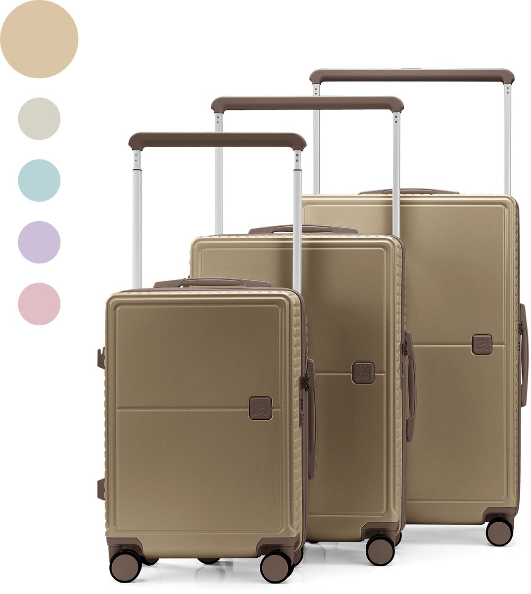 Skycases City Walker – 3-delige Kofferset - Lichtgewicht & Duurzaam - 34, 77 & 94 Liter - 360° Spinner Wielen - TSA-slot – Champagne