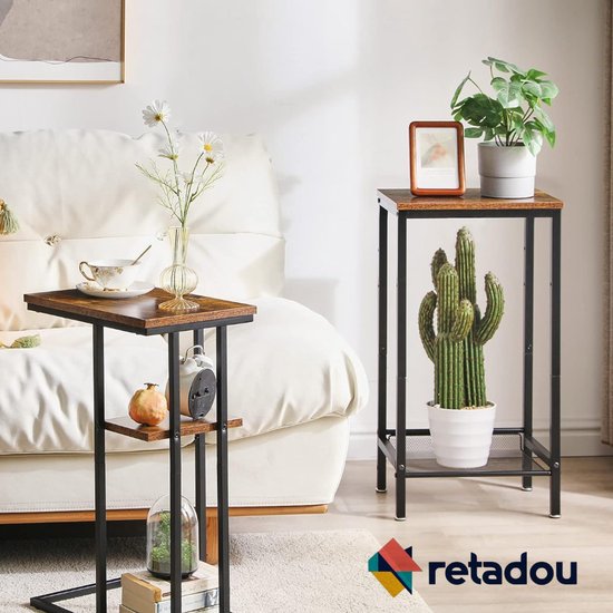 YMYNY Hoge bijzettafel, nachtkastje, klein nachtkastje met planken, industriële stijl, verstelbaar gaas, voor woonkamer, slaapkamer, entree, kantoor, rustiek bruin HST005H
