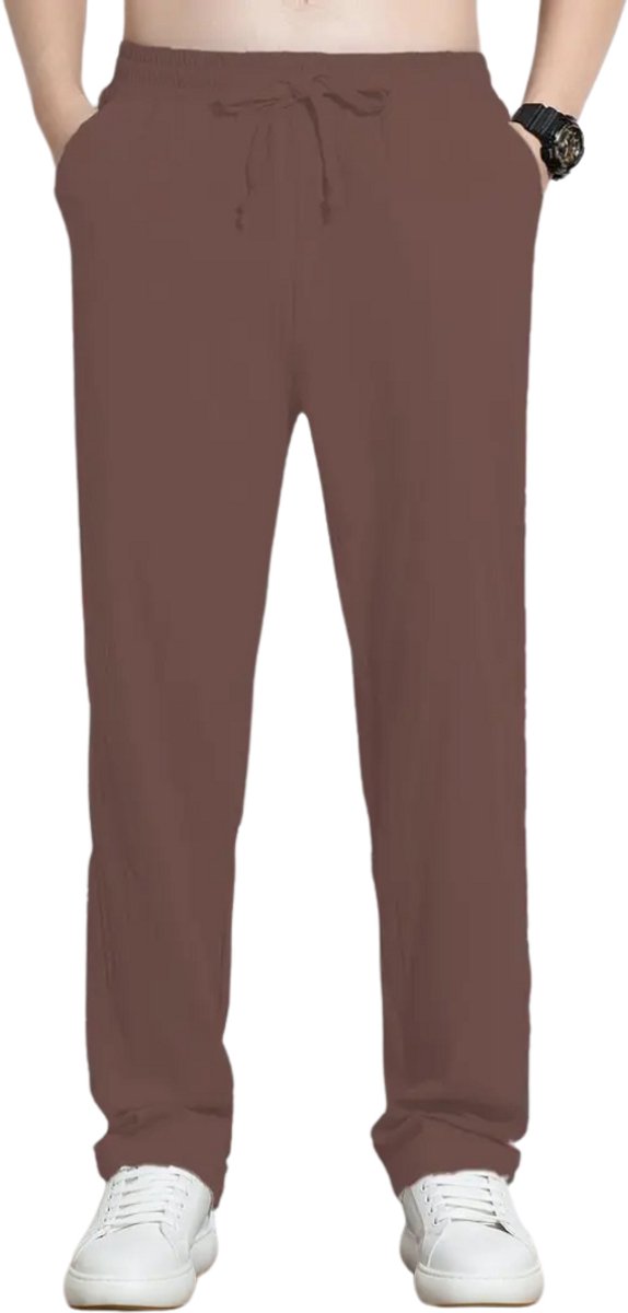 Bovista Linnen Broek Heren Zomerbroek Volwassenen Lange Broek Pantalon Strandbroek Zomer Ibiza Stijl Koffie Bruin