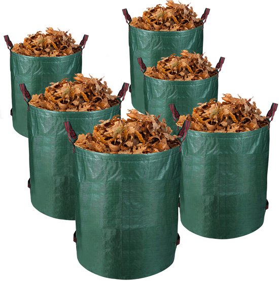 Set de 6 sacs de jardin pliables 272 litres - Poubelle à déchets de jardin - Sacs à feuilles - Réutilisables - 76 x 67 cm - Vert