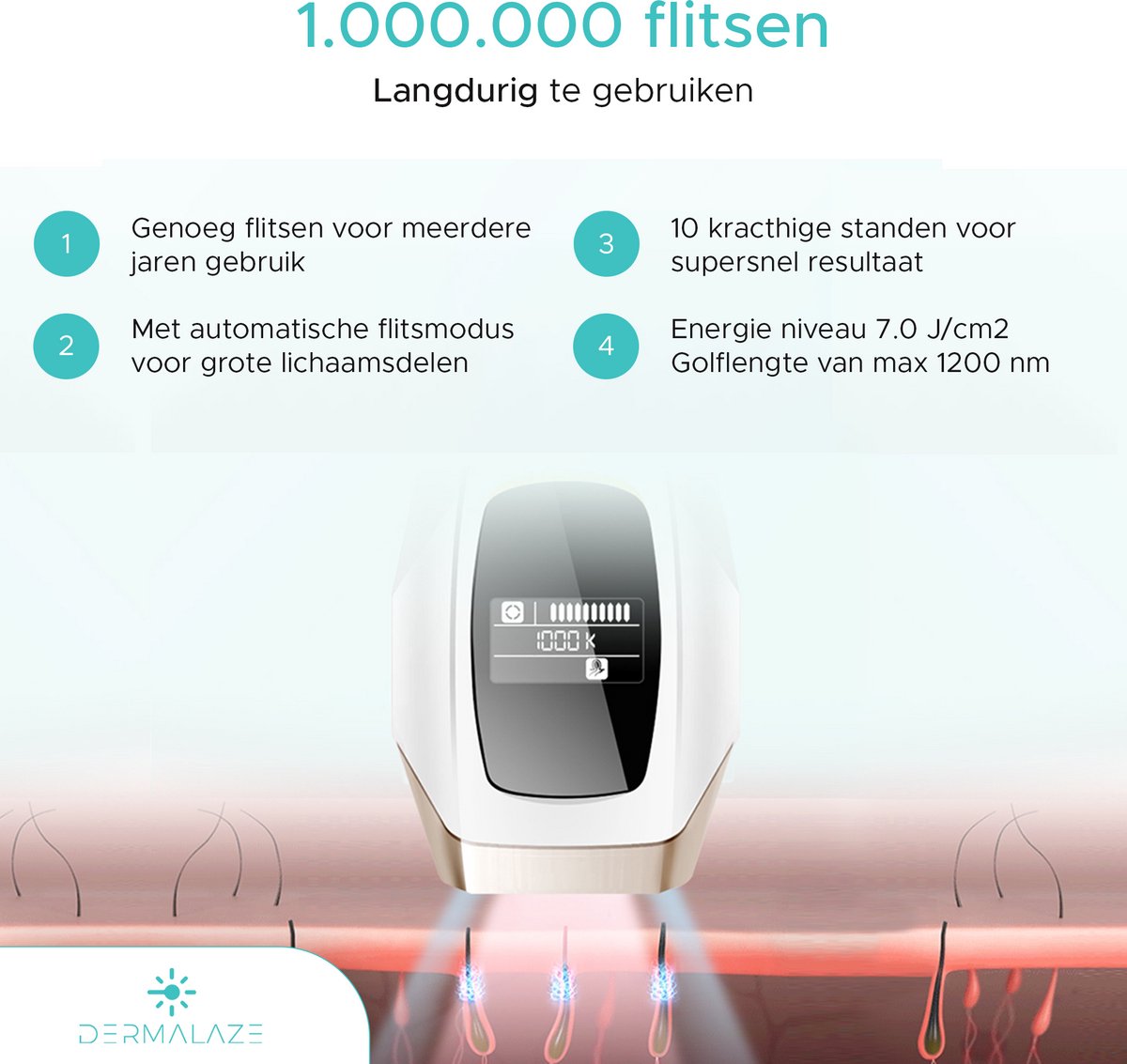 Dermalaze IPL Ontharingsapparaat - 1 miljoen flitsen voor thuisgebruik thumbnail 3