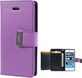 Leren Wallet case - Rich Diary - iPhone 5(s)/SE - Paars - Goospery