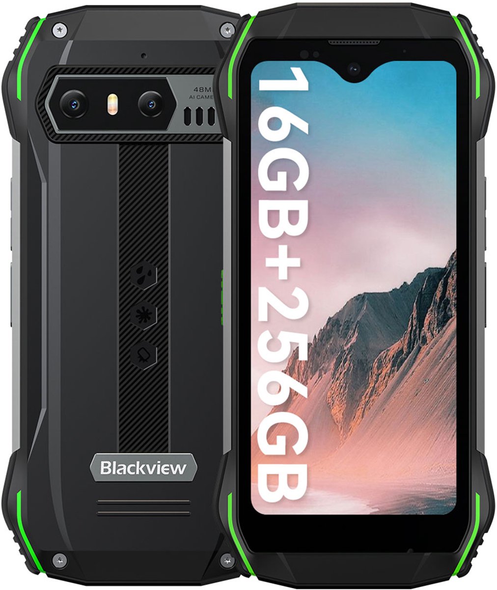Blackview N6000 - Mini Robuuste Smartphone - 16GB RAM - 256GB - Helio G99 Octa Core - 4.3 inch - 4G Dual SIM - 48MP+16MP - Android 13 - IP68 Waterdicht - Handschoenmodus NFC GPS - Groen