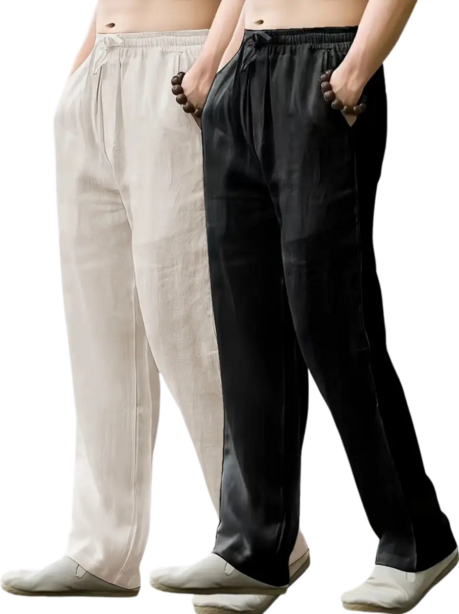 Bovista Linnen Broek Heren Zomerbroek Volwassenen Lange Broek Pantalon Strandbroek Zomer Ibiza Stijl & Zwart