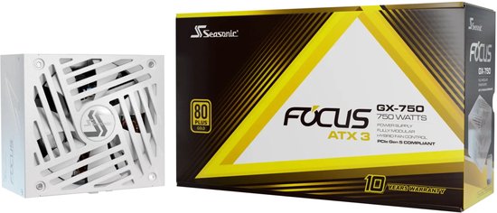 Seasonic FOCUS GX ATX 3 1000 W White - Alimentation - ATX12V 3.1 - 80 Plus Gold (115 V) - 1000 Watt - Modulaire - 100-240 V - PFC actif - PCIe 5.1 - Contrôle Smart et silencieux des ventilateurs - noir