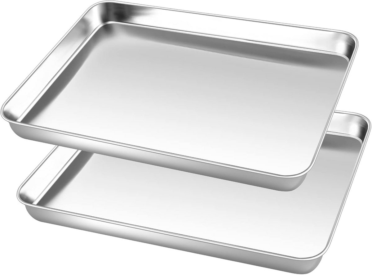 Kleine Bakplaat Set van 2 - Rechthoekige Roestvrij Stalen Ovenplaat voor Gezond Bakken en Koken - Vaatwasserbestendig