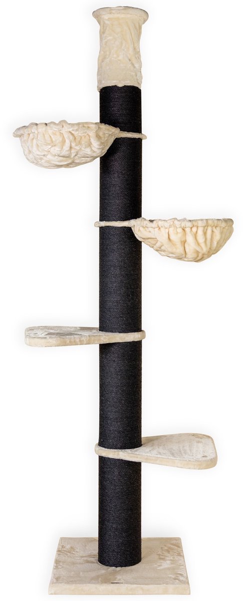RHRQuality Krabpaal voor grote katten - Maine Coon Tower – 245 tot 265 cm Hoog – Met Extra Dikke 20 cm Sisalpalen – Blackline Crème