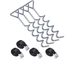 4 Stuks - Grondankers - met 4 Spanbanden 2.3m - Spiraalharing - Ankerset / grondanker - Universele Trampoline Verankeringsset - 30.5*5.5cm - metaal