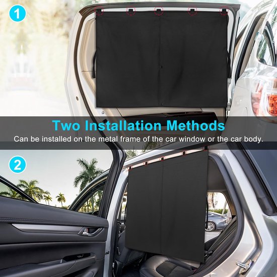 2 stuks - Magnetisch zonnescherm voor de achterruit van de auto - Magnetisch zonnescherm met dubbele laag - Zwart gordijn voor de auto - Volledig verduisterend / Half verduisterend optioneel - Bescherming tegen hitte / UV van Merkloos — afbeelding 2