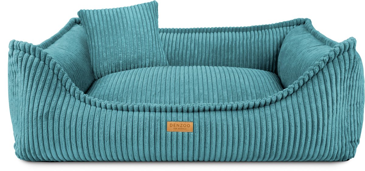 Denzoo Hondenmand Milano | Hondenbed | Hondensofa | Waterafstotend | Afneembare hoes | Orthopedisch Traagschuim | Turquise | M (L80xB60xH23cm)