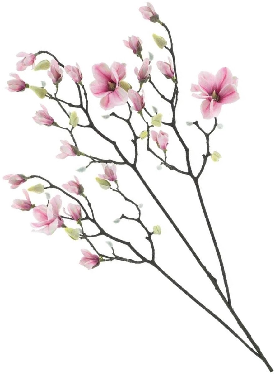 Bellatio Design Kunstbloemen Magnolia tak Osaka - 123 cm - roze - Kunst zijdebloemen - siertakken - Japanse