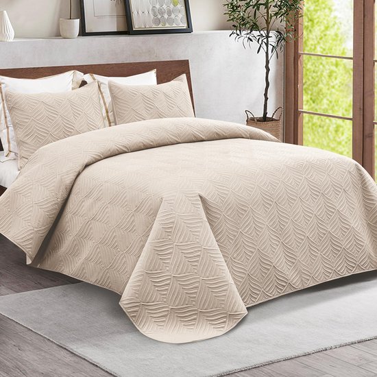 Unyqoos® Elegante Microvezel Bedsprei Set met Kussenslopen en Reliëfpatroon voor Alle Seizoenen — afbeelding 2