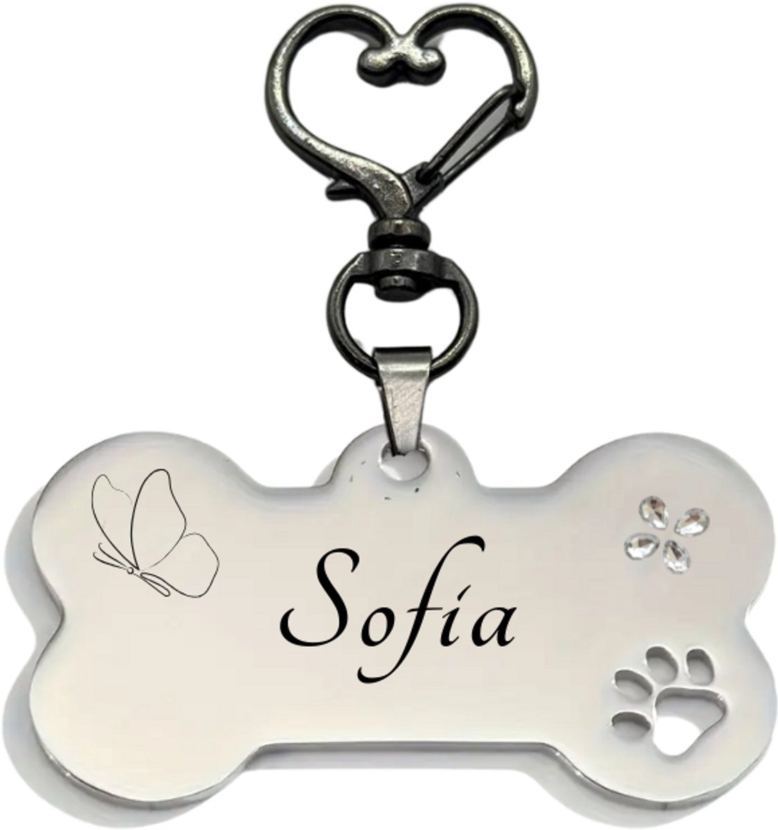 Botje Hondenpenning Huisdierpenning - Luxe Hondenpenning inclusief Graveren - Huisdierpenning met luxe Hart Bevestigingsring - Zilverkleurig - Huisdierpenning - Petshop Seven®
