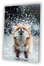 Vos met waterdruppels om zich heen - Vos schilderij - Wanddecoratie canvas water - Hyperrealisme - Landelijke schilderijen - Decoratie woonkamer - canvas 30x45 cm