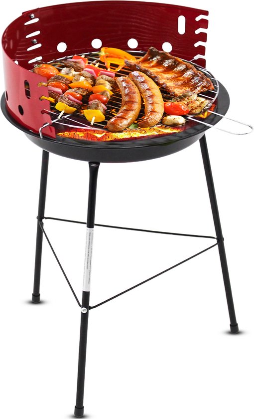 Muntel® Barbecue - BBQ - Grill - Windscherm - Ø 37 Cm - Rood/Zwart